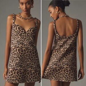 Anthropologie x Dhruv Kapoor leopard print mini dress sweetheart neckline size S